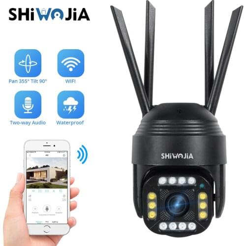 SHIWOJIA IP Camera WIFI 1080P Home Security Outdoor PTZ Camera Metal Black Waterproof Camera with Color Night Vision CamHI APP