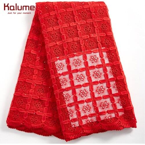 Kalume Guipure Cord Lace Fabric Embroidery Sewing Machine Rhinestones Diy Red Water Soluble Cord Fabric For Dresses Robes H2414