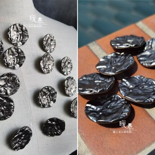 Round Metal Buttons Gun Color Silver Irregular Folds DIY Decor Overcoat Coat Clothes Sewing Accessories Designer Material