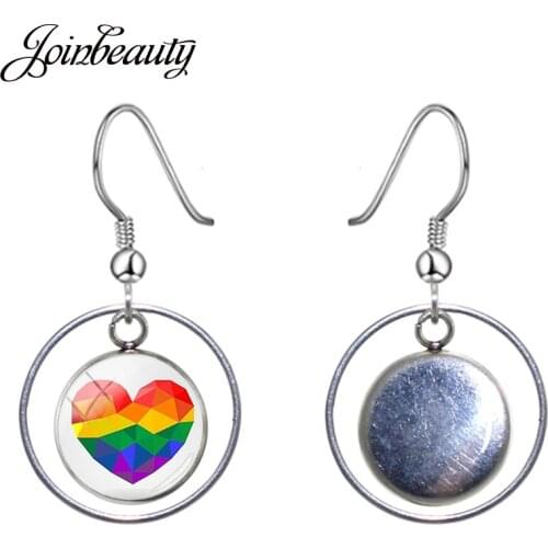 JOINBEAUTY 2020 Love Heart Round Shape Drop Earrings Gay Pride Art Picture Glass Cabochon Dangle Earrings Ear Accessories BT48
