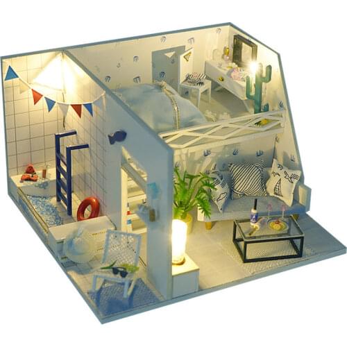 Doll House Furnitures Diy 3D Wooden Miniaturas Assemble Dollhouse Toys for Children Birthday Gifts