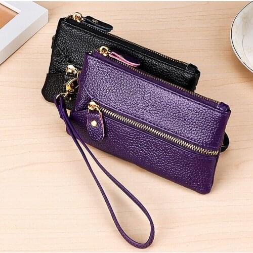 Small Women Genuine Real Leather Money Bag Fashion Wallets And Zipper Coin Purse With Strap Key Case Pouch Holder Housekeeper