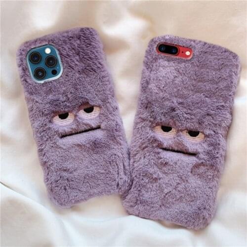 Cute Purple Plush Cartoon Phone Case For Apple iPhone 13 12 11 Pro Max mini 7 8 6 6S Plus XR X XS MAX 5 5S SE Shockproof Cover