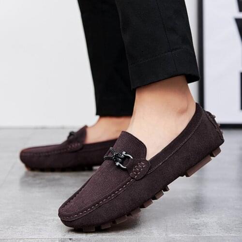 New Men Fashion Breathable Comfy Slip-on Soft-Soled Driving Shoes Genuine Leather Casual Flats Moccasins Loafers Genuine Leather
