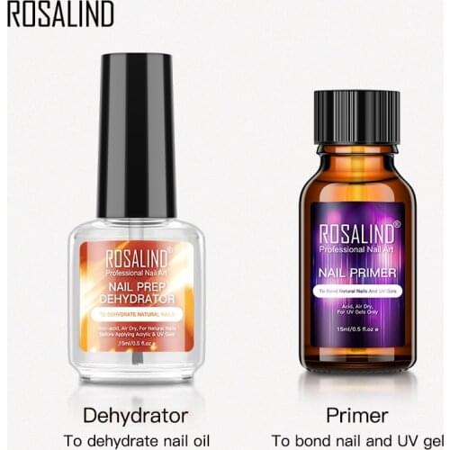 Rosalind 15ML Nail Primer And Dehydrator Set For Manicure Magic Remover Nail Art Base Top Matt Coat Long Lasting Gel Lacquer Kit