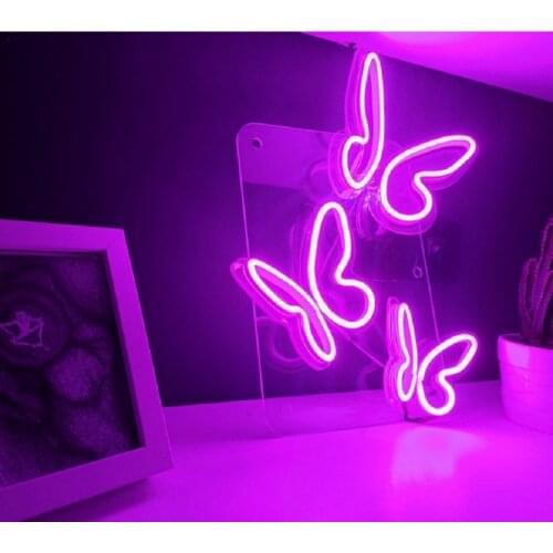 Custom Neon Sign Simple Butterfly Light LED Cute Wall Hanging Acrylic Beautiful Decoration Indoor for Home Room Teenager