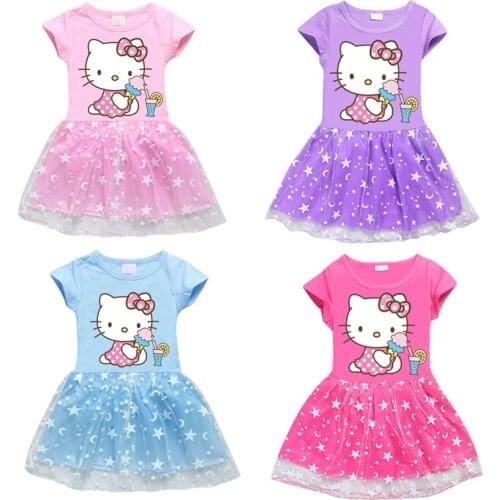2021 New Hello Kittys Skirt Baby Girl Kawaii Clothes 3-8Yrs Girls Party Dance Anime Cartoon Cotton Skirt Children Clothing