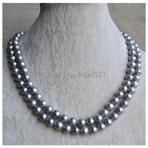 Wholesale Pearl Jewelry - Gray Color 2 Rows 17-18 Inches 7.5-8mm Genuine Freshwater Pearl Necklace - Handmade Jewelry