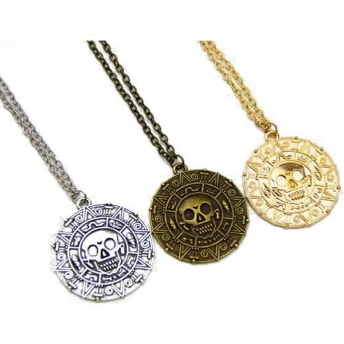 Classic Pirates of the Caribbean gold Silver Color coins Medallion Skull Pendant Necklace For DIY Men And Boy Jewelry Fashion