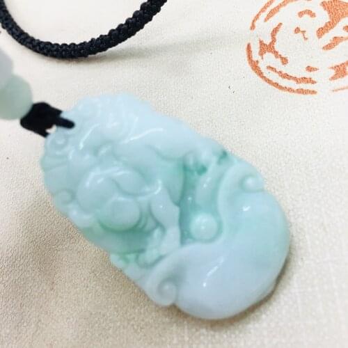 Pure natural Emerald jade Hand-carved two-color zodiac pig pendant with simple necklace Men and women sweater chain