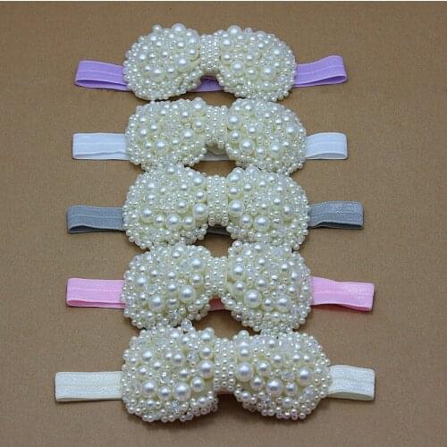 Girls ivory bows Headband wedding Pearl and Rhinestone Bowknot hairband kids Bridal headband Hair Accessories