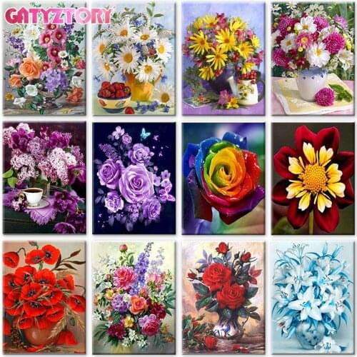 GATYZTORY Frame Frame Diy Painting By Numbers Flower Canvas Drawing Handpainted Kits Uinique Decor Gift Wall 60×75cm