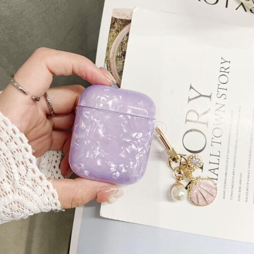 Cute KeyChain Case For Apple Airpods 1 2 3 Conch Shell Texture Cases for AirPods Pro Purple Earphone Cover Accessories