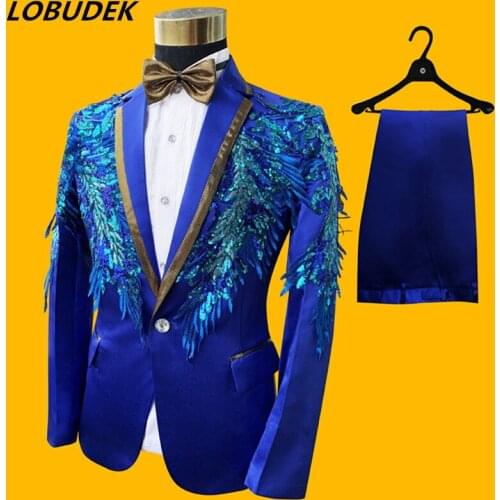 3 Style Fashion Sequins Tuxedo Mens Suits Formal Dress Wedding Suit Singer Chorus Stage Set Master Host Performance Clothing