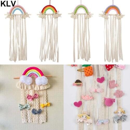 Nordic Woven Rainbow Children Hair Clip Storage Holder Headwear Organizing Strip Wall Hanging Headdress Finishing Rack Decoratio