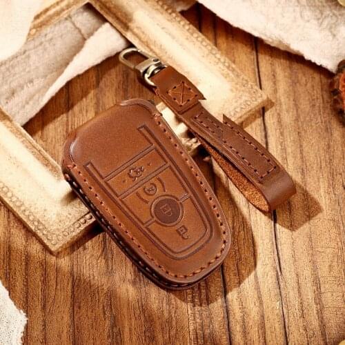 Leather Handmade Car Key Cover key Case For Ford Mondeo Fusion F150 Mustang Explorer Edge Ecosport F-150 F-250