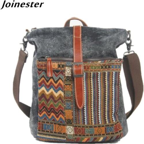 Vintage Canvas Backpacks for Women Denim Travel Bags Girls Fashion Schoolbags рюкзак школьный Female Casual Rucksacks Ethnic Bag