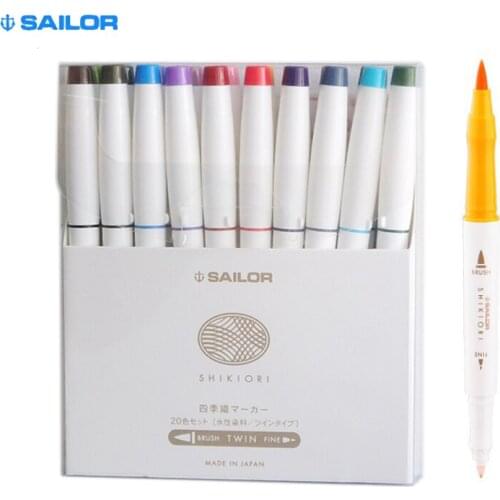 Japanese SAILOR Water Color Double Head Brush Pen Pigment Four Seasons Color Kawaii Marker Cartoon caricatures 20pcs/set