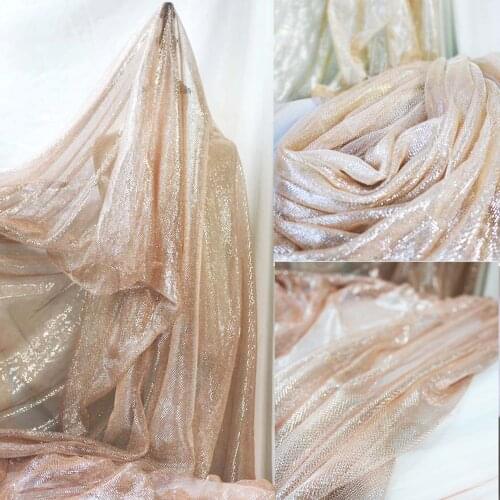 1yard*1.6M Rose gold hollow mesh seethrough cloth bright silk wedding dress laser Diy sewing designer clothing fabric wholesale