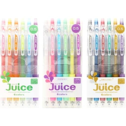 LifeMaster Pilot Juice Gel Pen 0.5 mm 6 Color Set Metallic/Pastel/Basic Color Cute Japanese Stationery Student Pen LJU-60EF