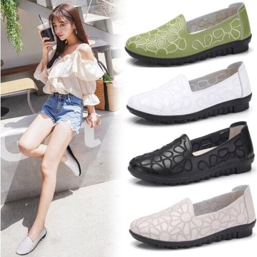 2020 New Spring Autumn Women Loafers Flats Lady Soft Leather Elegant Embroider Slip-on Round Toe Casual Shoes