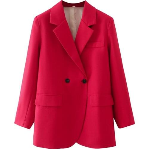 2021 Spring women OL Office casual coat Double Breasted Notched Collar Suits jacket Long Sleeve Outerwear cotton linen Blazer