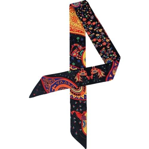 POBING Spain Life Tree Print Small Scarf Women Silk Scarf Fashion Brand Head Scarf Tie Handle Bag Ribbons Long Scarves 100*5CM