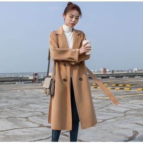 Autumn and Winter Three-Quarter Sleeve Vintage long women 2021 Elegant V-Neck Button Lapel Pocket Woolen coat Womens