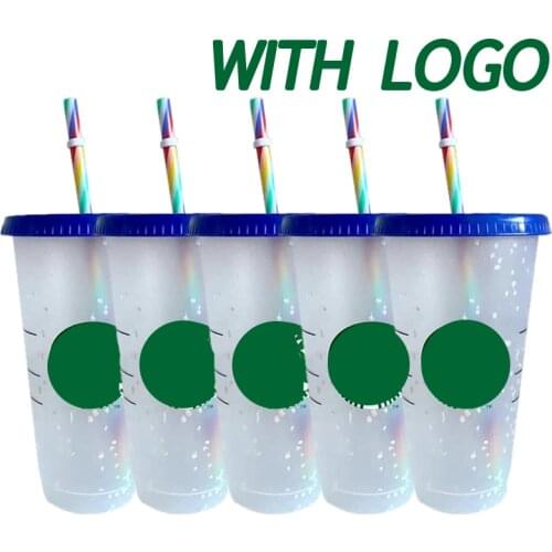 1/5PCS 700ml Reusable Color Change Flash Shiny Coffee Cups Tumbler With Lid Plastic Cup With Logo Coffee Mug For Coffee Shop