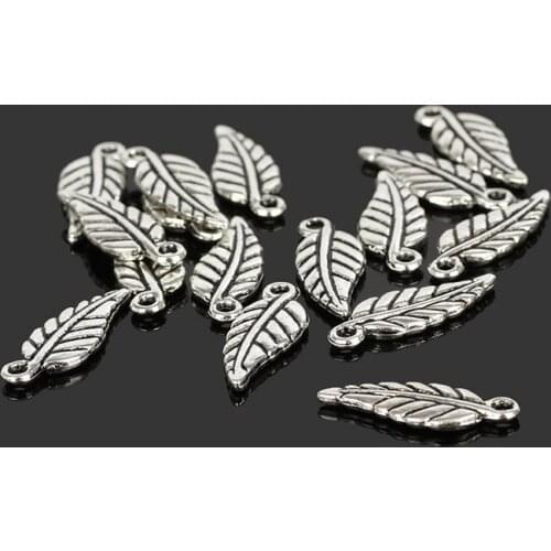 100pcs Antique Silver Plated Zinc Alloy Mini Leaf Charm DIY Metal Bracelet Necklace Jewelry Findings