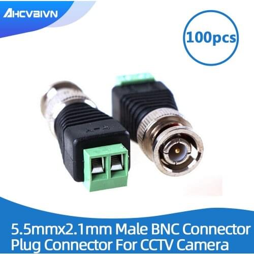 100Pcs Mini Coax CAT5 Male BNC Connector To Camera CCTV BNC Video Balun Connector Adapter