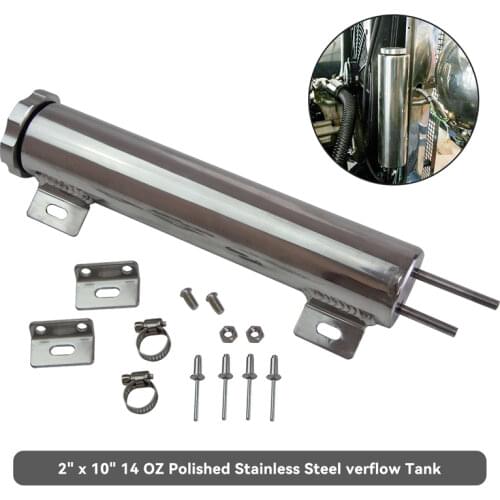 2"x10" 2X10 Stainless Steel RADIATOR OVERFLOW TANK CATCH CAN UNIVERSAL 14 OUNCES