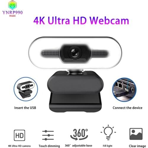 4K Ultra-Clear Webcam With Microphone For Desktop PC Web Camera Live Broadcast Video Calling Conference Work Fill Light Web Cam