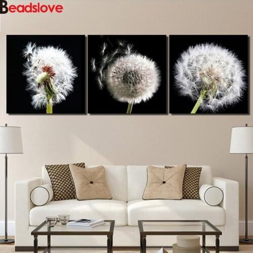 5d diamond,crystal embroidery Dandelion drift plant 3d diy diamond painting full square drill mosaic cross stitch black white