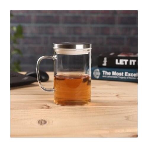 850ml Explosion-proof heat-resistant glass oversized belt covered with cold water mugs creative transparent office flower mugs