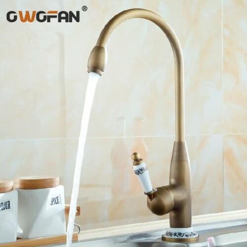 Antique Kitchen Basin Faucet High Arch 360 Degree Swivel Brass Sink Faucet Single Ceramic Handle Deck Mounted Mixer Taps 4413F