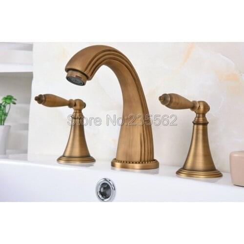 3 pcs Antique Brass Deck Mounted Bathroom Mixer Tap Bath Basin Sink Vanity Faucet Water Tap Bath Faucets Lan088