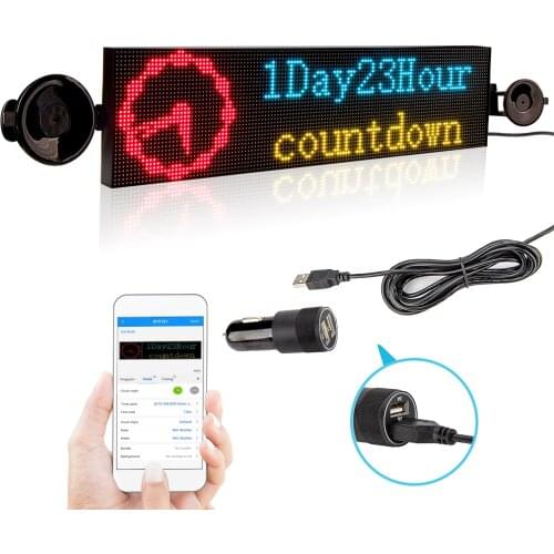 52CM Car Led Advetising Light Display P4MM Full Color Programmable Scrolling Message Board Multi-Language for Car Suction Cup