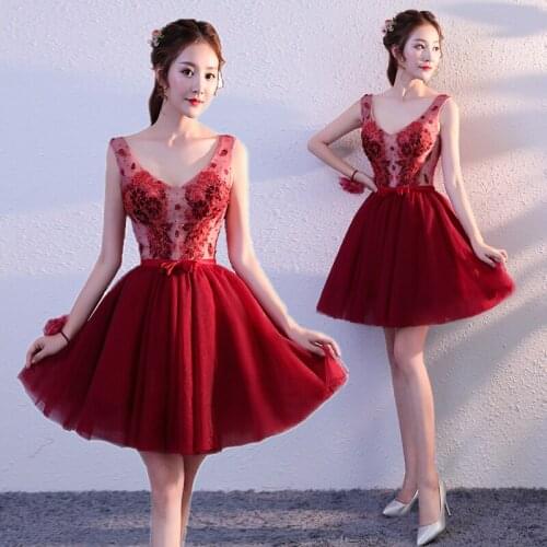 Free ship wine red embroidery flowers beading tutu lovely short lolita dress/stage performance/studio/can customs size