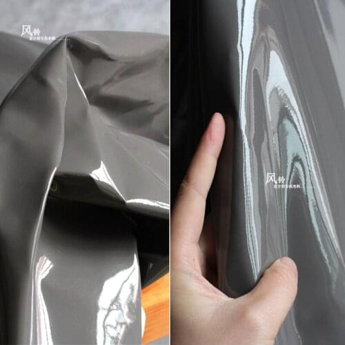 Gloss Synthetic Leather PU Fabric Stiff TPU Dark Gray Sewing Crafting DIY Projects Bags Jacket Costume Dress Designer Fabric