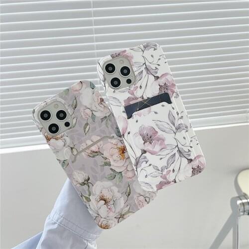 Card Holder Oil Paiting Flower Phone Case for iPhone 12 11 Pro XS Max SE 2020 X XR 7 8 Plus Wallet Pocket Soft Back Cover Coques