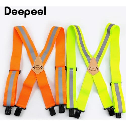 Deepeel 1pc 5*110cm Mens Work Clothes Suspenders Elastic Wide Adjustable X Type Strap Fluorescent Orange Tool Stripe SlingSP077
