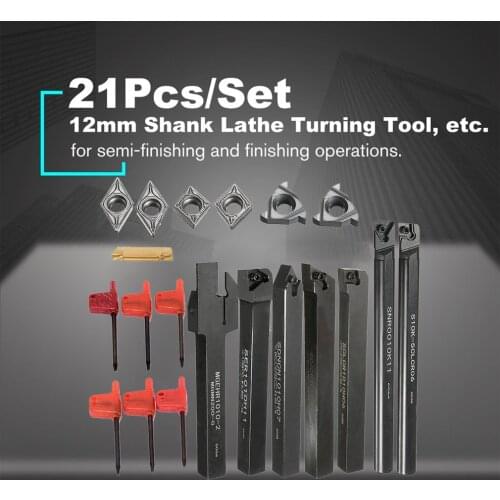 21Pcs/Set 12mm Shank Lathe Turning Tool Holder Boring Bar + Insert Blades + Wrench S12M-SCLCR06/SER1212H16/SCL1212H06