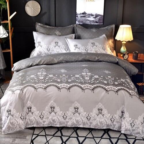 New Lace Floral Pattern Bedding Sets Duvet Cover Set 2/3pcs Bed Set Grey Single Queen King Quilt Cover (No Sheet No Filling)