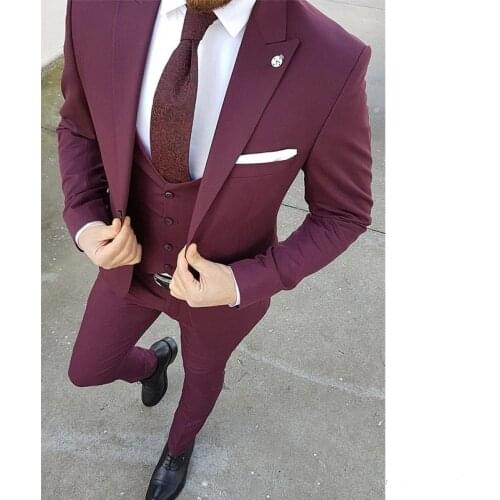 Handsome Groomsmen Peak Lapel Groom Tuxedos Mens Wedding Dress Man Jacket Blazer Prom Dinner (Jacket+Pants+Tie+Vest) A175