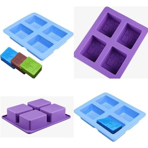 Creative Tree Pattern Rectangle Silicone Soap Mold 4 Hole Crafts Handmade Soap Molds Random Color
