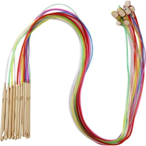 Natural Bamboo Flexible Afghan Tunisian Carpet Crochet Hooks Needles At Random 118cm Long, 1 Set (12 PCs/Set)
