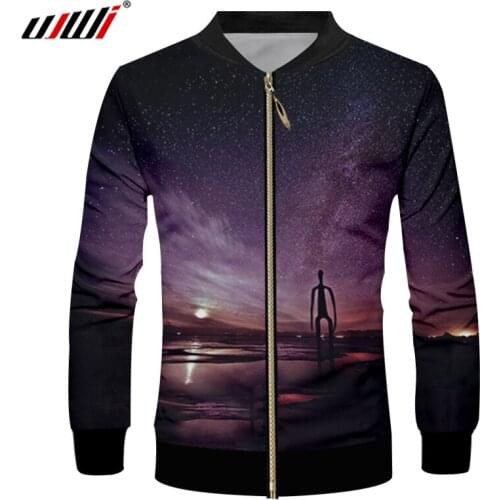 UJWI New Mens Funny Personality Zip Jacket 3D Starry Sky Man Polyester Zipper Tops Printed Best Selling Unisex Casual Clothes