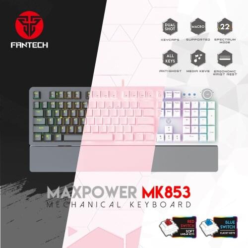 FANTECH MK853 Mechanical Keyboard Blue/Red Switch RGB 104 Keys USB Wired Gaming Keyboard With Hand Rest Volume Scroll For PC