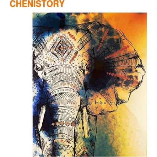 CHENISTORY Frame DIY Painting By Numbers Kit Elephant Animals Vintage Canvas Painting Coloring By Numbers For Home Decors Arts